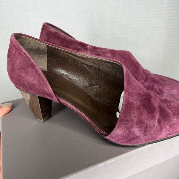 COCLICO Women's Burgundy Suede D'Orsay Pointed Toe Block‎ Heel Shoes Size 36 - Picture 2 of 9